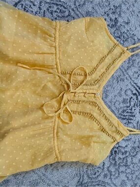 Abercrombie & Fitch Yellow Textured Swiss-Dot Sundress